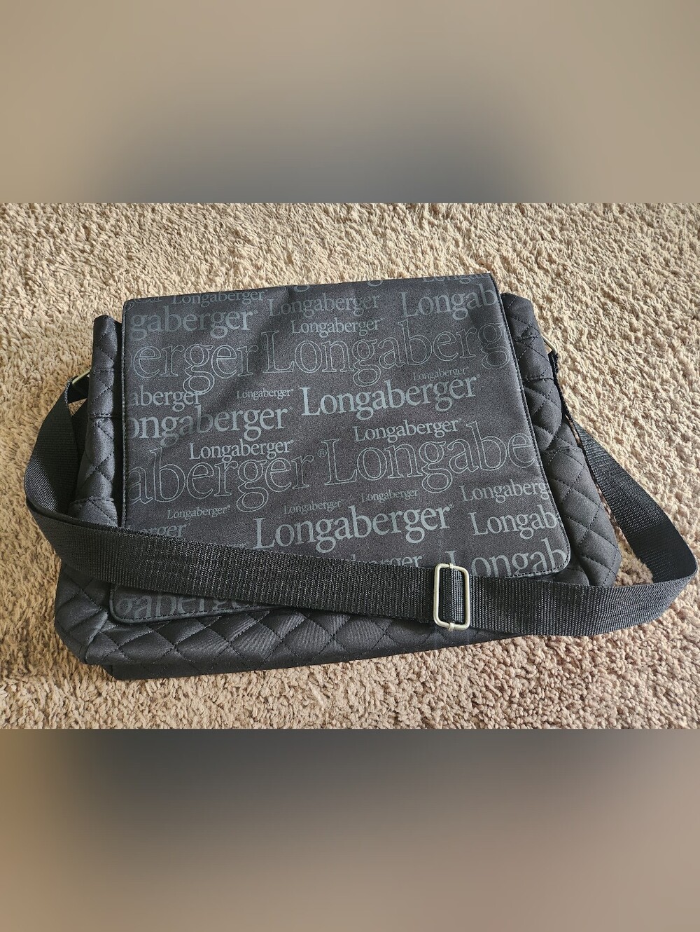 Longaberger Black Messenger Bag with All-Over Logo